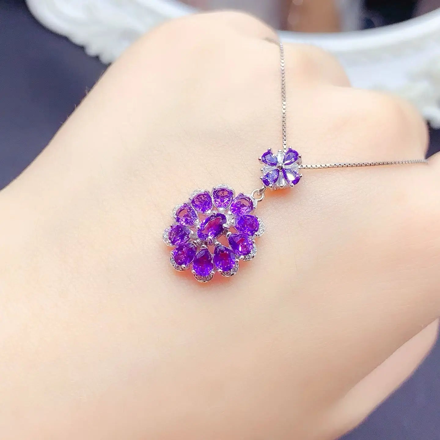 Natural Amethyst Pendant with Certificate 925 Silver Amethyst Jewelry with Certificate Gold Plated Silver Pendant with Necklace