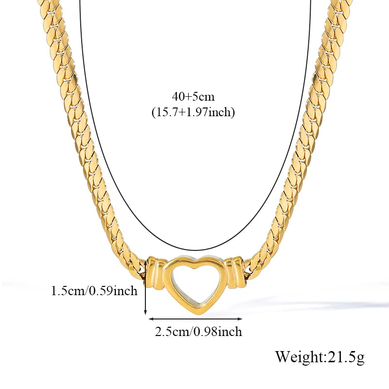 EILIECK 316L Stainless Steel Metal Hollow Heart Necklace Bracelets Set For Women Trendy Waterproof Gold Color Chain Jewelry Gift