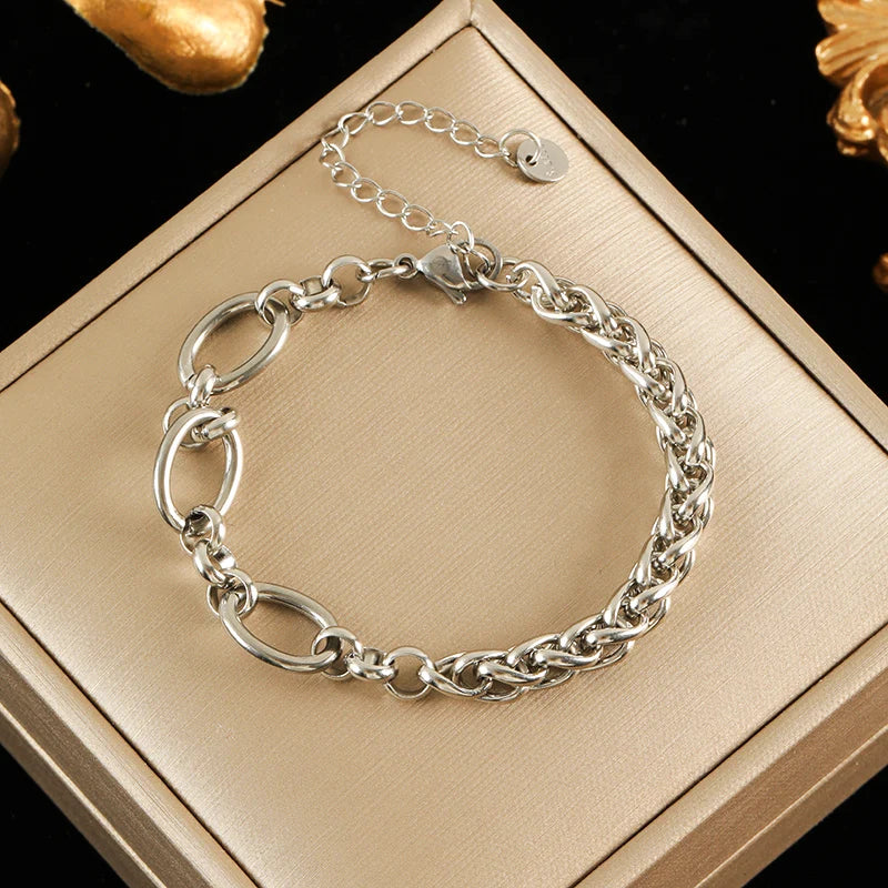 EILIECK 316L Stainless Steel Gold Color Asymmetric Chain Necklace Bracelet Set For Women Fashion Waterproof Jewelry Lady Gift
