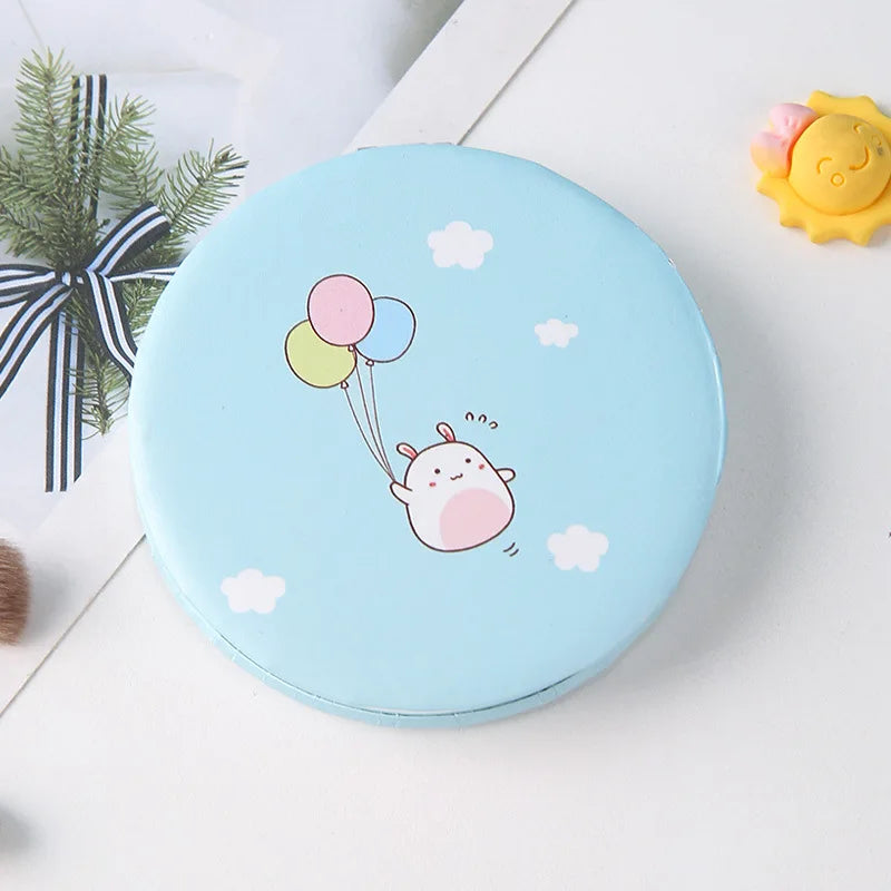 Cute Round Cartoon Mirror, Flip-Design Compact Mirror for Purse Travel Makeup, Portable Folding Handheld Mirror