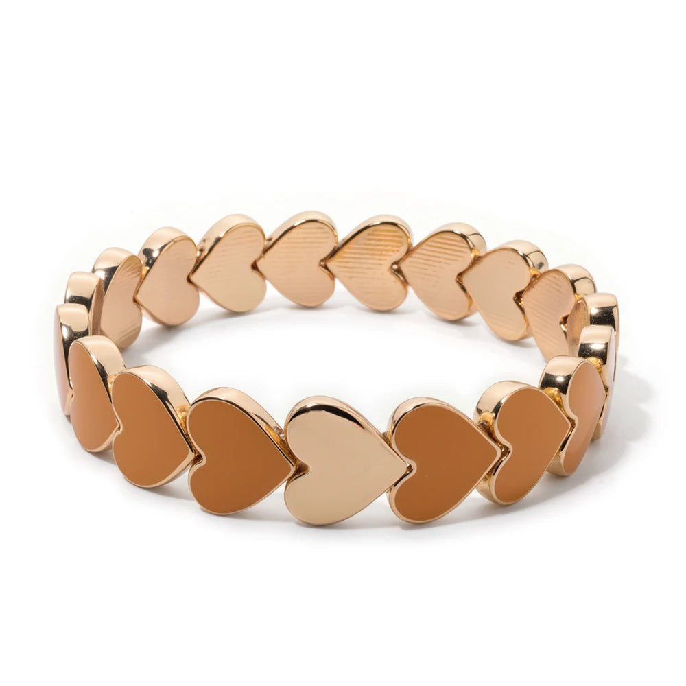 BEUTIFOR Drop Oil Love Shape Beaded Elastic Bracelets For Women Colorful Boho Beads Chunky Peach Love Wrist Accessory