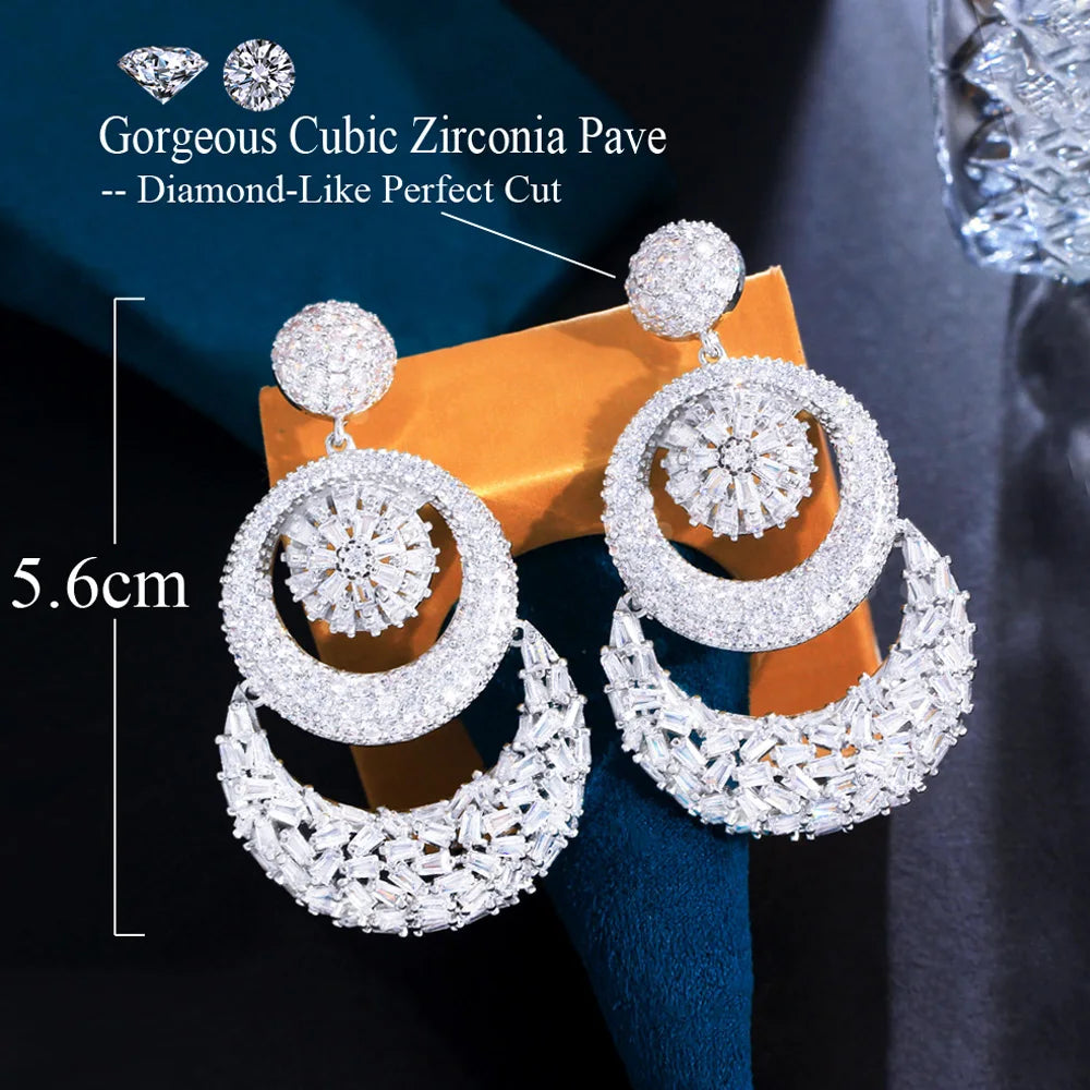 ThreeGraces Luxury Shiny Cubic Zirconia Long Big Chunky Bridal Wedding Statement Earrings for Women Fashion Party Jewelry E1122