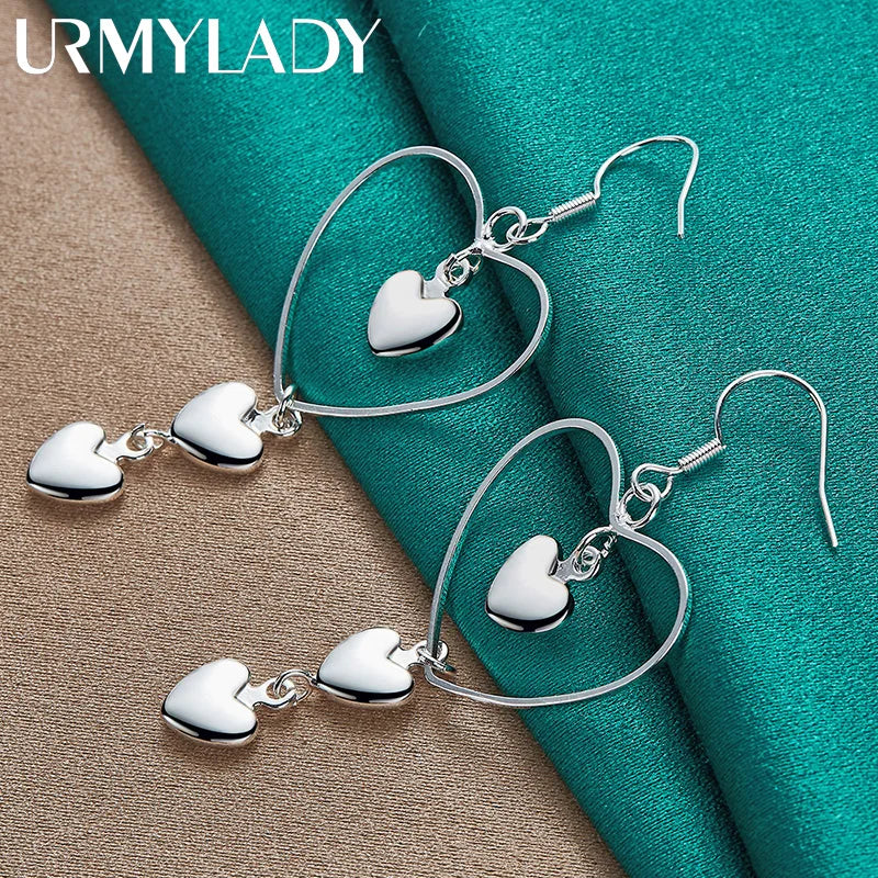 URMYLADY 925 Sterling Silver Love Heart Frame Earrings For Women Fashion Wedding Engagement Charm Jewelry