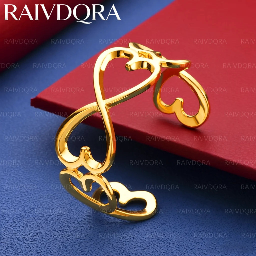 18K Gold Plated Multi Heart Bangle Open Bracelet For Women Fashion Jewelry Elegant Exquisite Party Accessories Gift
