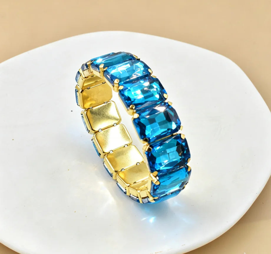 2026 New fashion Jewelry crystal Women charm bracelet colorful Geometric square elastic thread white Elliptical glass bracelet