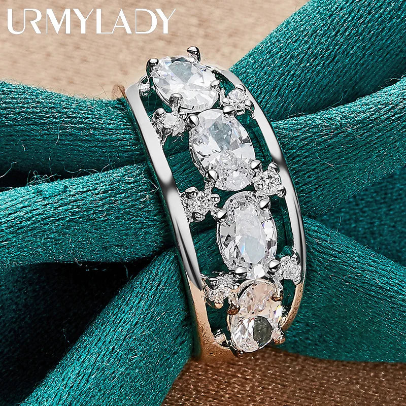 URMYLADY 925 Sterling Silver Oval Zircon 7-10# Ring For Women Wedding Party Gift Fashion Charm Jewelry