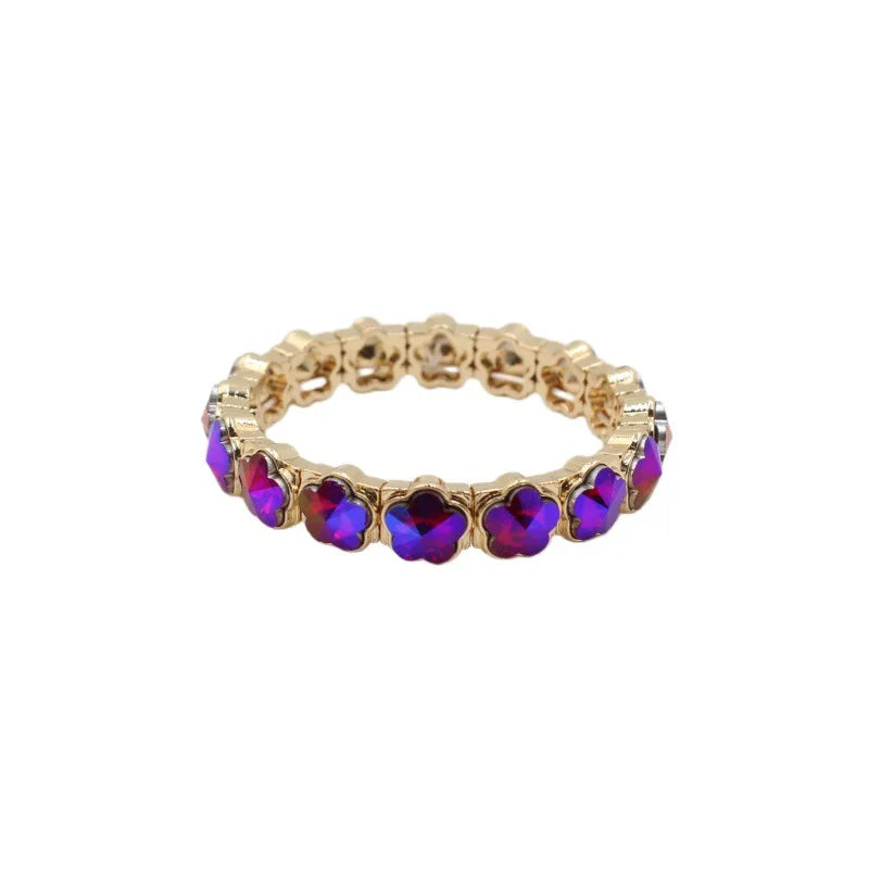2026 Colored Rhinestone Flower Enamel Gold Bracelet Mocha Full Diamond Elastic Stacked Fashion Bridal Accessories