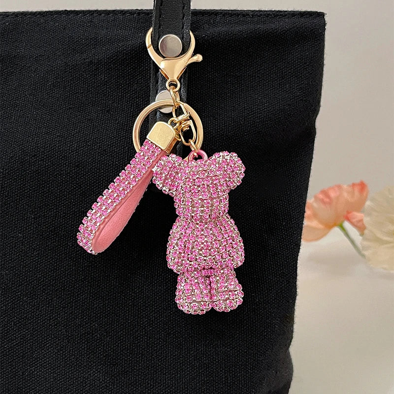 Full Crystals Anime Cartoon Keychain Wommen Bag Key Ring Hearts Bulldog Bears Souvenirs Gifts Брелоки