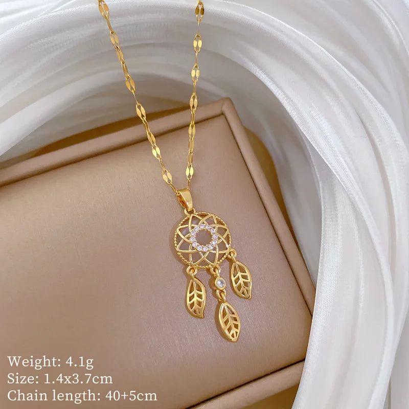 Exquisite Micro Inlaid Zircon Butterfly Tassel Necklace For Women Stainless Steel Moon Butterfly Flower Clavicle Choker Jewelry