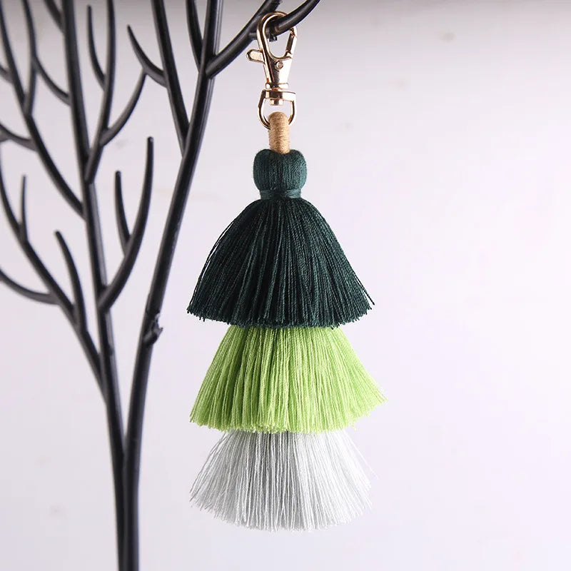 Boho Colorful Three-layer Tassels Pendant Keychains Ethnic Style Handmade Tassel Drop Jewelry Gifts Bag Accessory