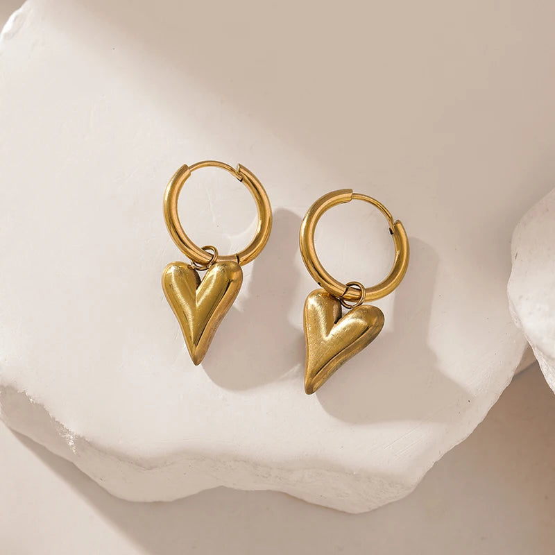 EILIECK 316L Stainless Steel Gold Color Heart Love Necklace Earrings Trendy For Women New Party Gift Waterproof Jewelry Set