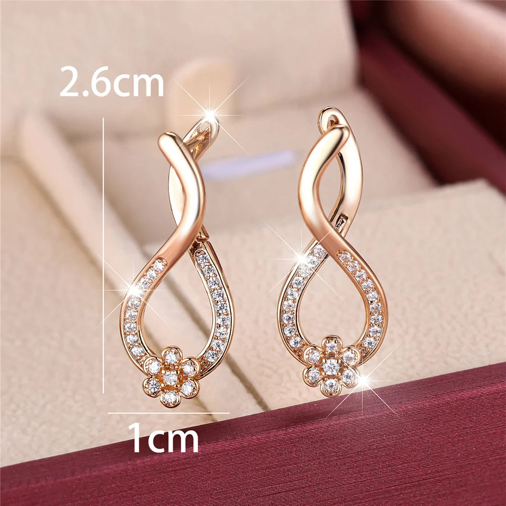 Elegant Female White Round Flower Zircon Stone Hoop Earrings Gold Color Unique Gift Party Wedding Jewelry For Women