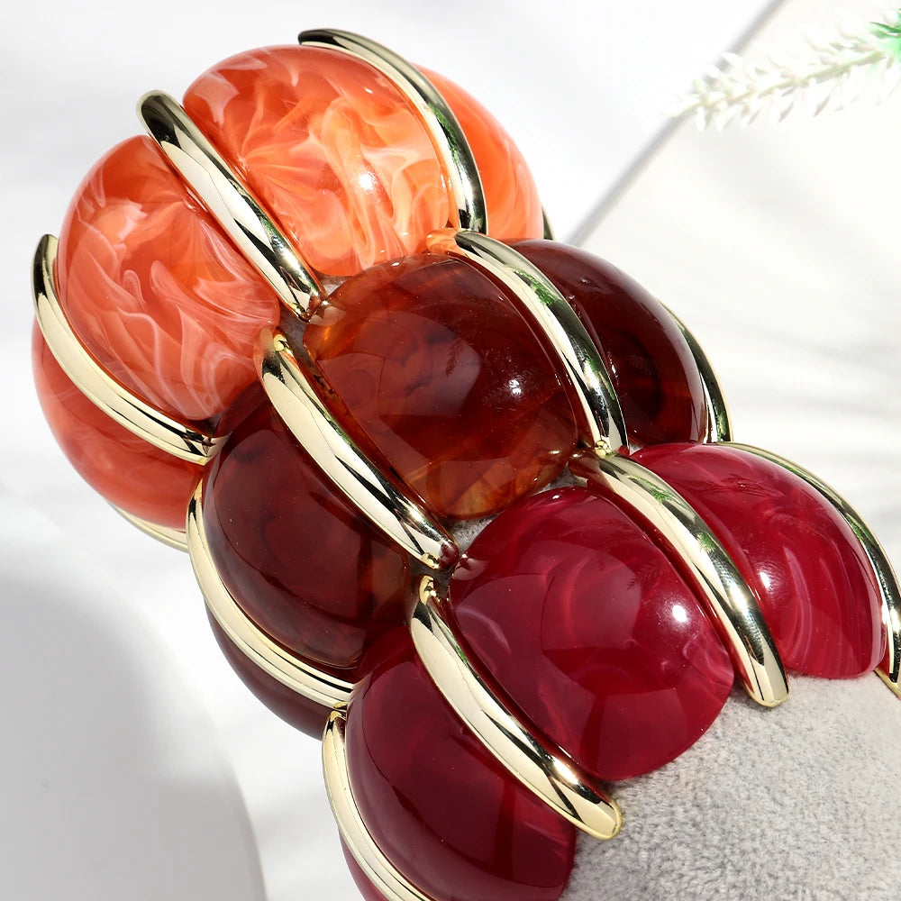 Fashion Acrylic Colorful Wide Elastic Geometric Petal Bangle Bracelets Exaggerate Curved Beads Cuff Bracelet Gifts for Women