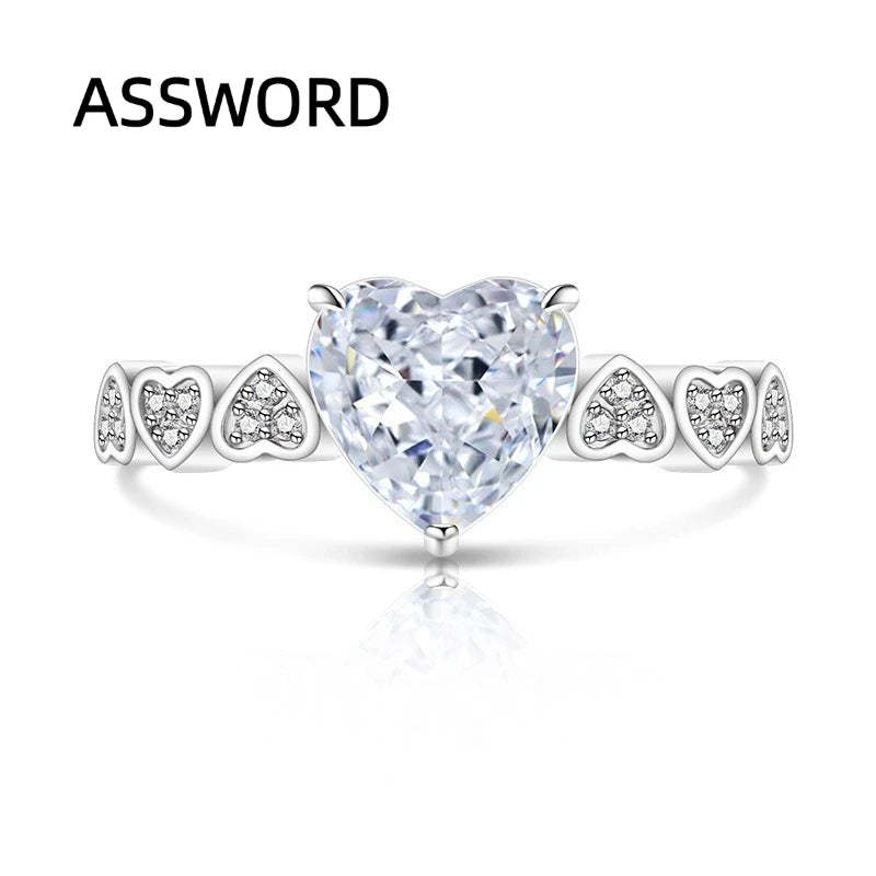 925 Sterling Silver Heart Cut Birthstone Ring for Women Multi Heart Pave CZ Band Solitaire Wedding Band Romantic Jewelry Gift