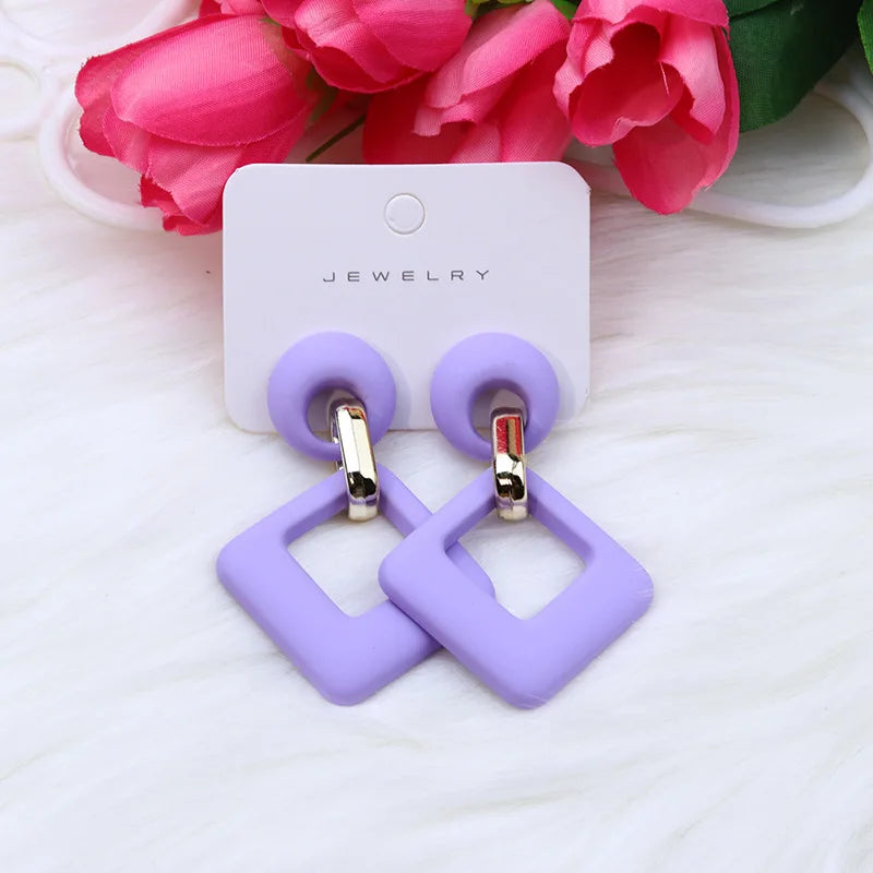 Trendy Acrylic Colorful Square Round Drop Earrings Fashion Hollow Geometric Summer  Earring Party Wedding Jewelry