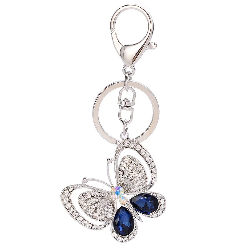 EASYA Red Blue Big Rhinestone Butterfly Keychain Chaveiro Cute Fashion Crystal Insect Charm Pendant Handbag Accessories Key Ring