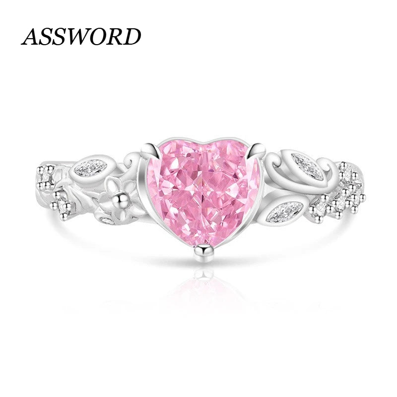 925 Sterling Silver Heart Ice Flower Cut Solitaire Ring, Antique Floral Band with Marquise Side Zircon, Ladies Party Jewelry