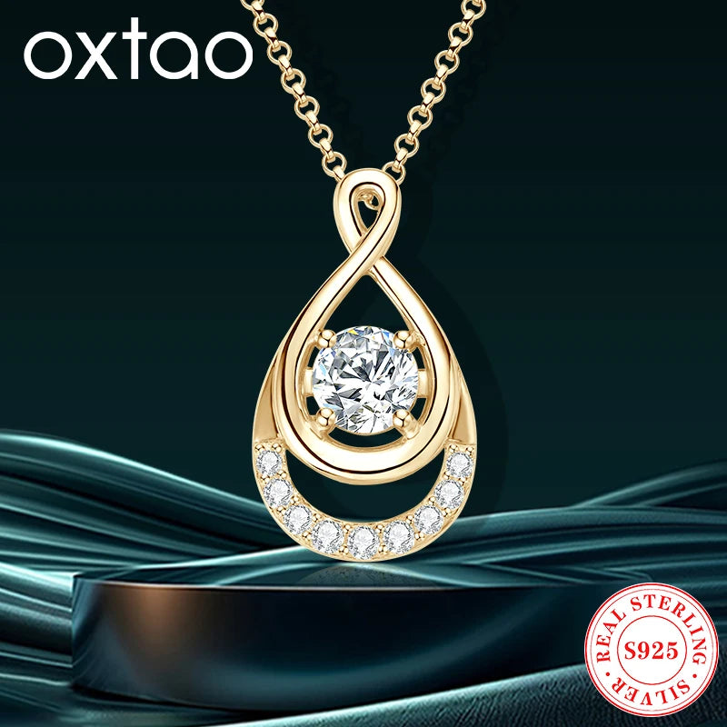 OXTAO 1CT 6.5MM Moissanite Infinity Pendant Necklace Certificated for Women 925 Sterling Silver Chain Necklace Christmas Jewelry