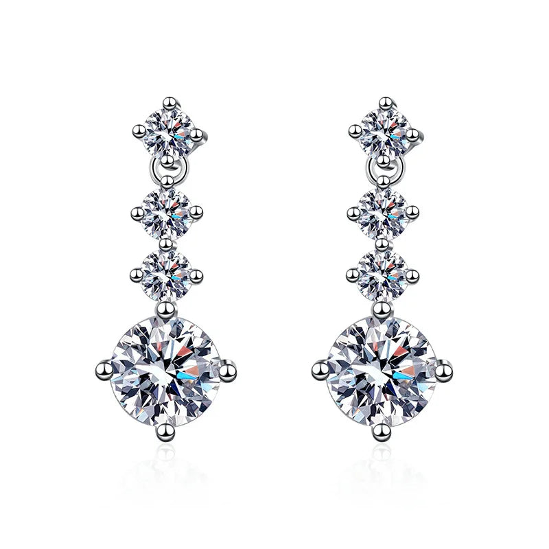 Luxury 925 Sterling Silver Full Lab Moissanite Drop Earrings Total 2.6 Carat Blue Green Color Women Moissanite Earring Jewelry