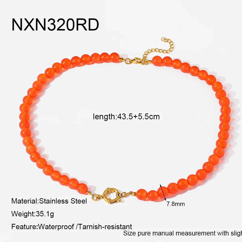 2026 Rainbow Cats Eye Glass Bead Choker Necklace 18K Gold Plated Stainless Steel Summer Bikini Gift for Women Girls