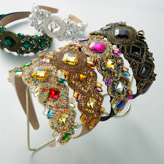 European and American New Heavy Industry Baroque Headband Inlaid With Rhinestones, Simple And Fashionable Wide Edge Headband