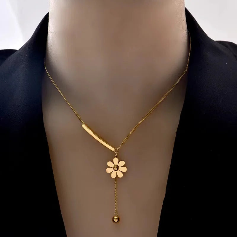 EILIECK Women's Heart Long Pendant Y-shaped Necklace 18K Gold-plated Stainless Steel Neck Chain Daily Water-resistant Jewelry