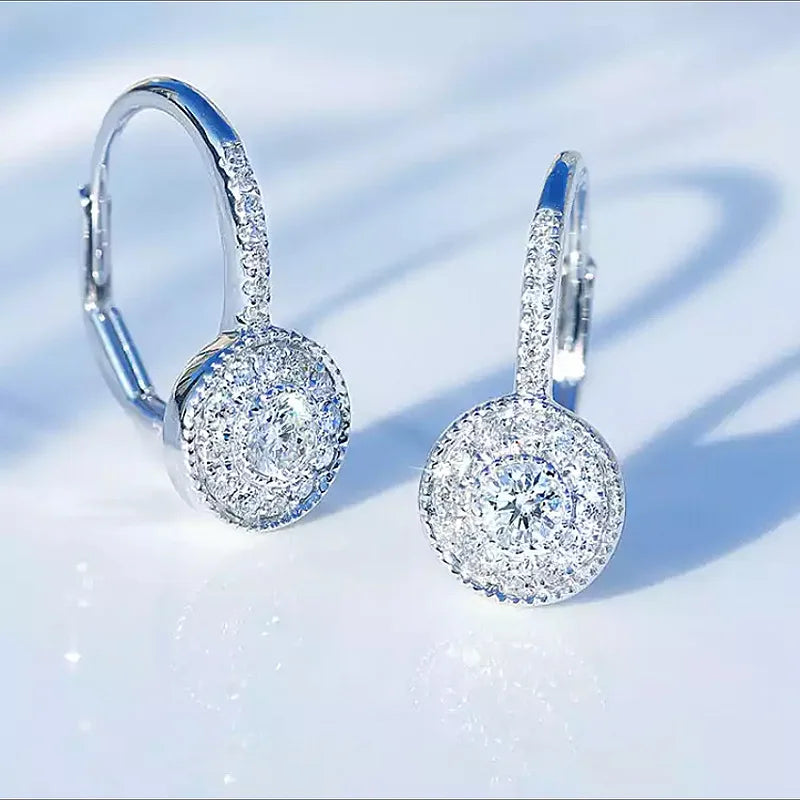 Fashion Zircon 925 Sterling Silver Round Crystal Hoop Earrings For Women Elegant Wedding Party Jewelry Pendientes Brincos Jkljf