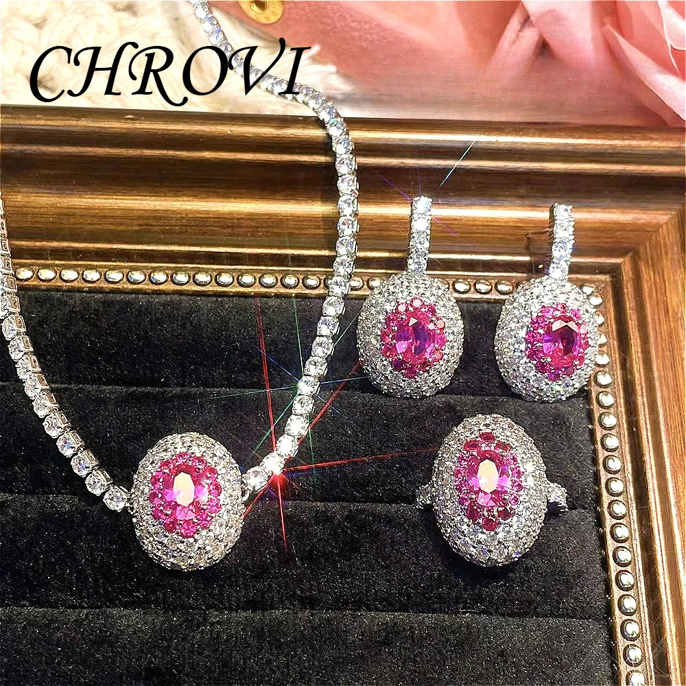 Exquisite 925 sterling silver diamond-studded necklace, stylish emerald diamond ring, earrings, and gemstone set.