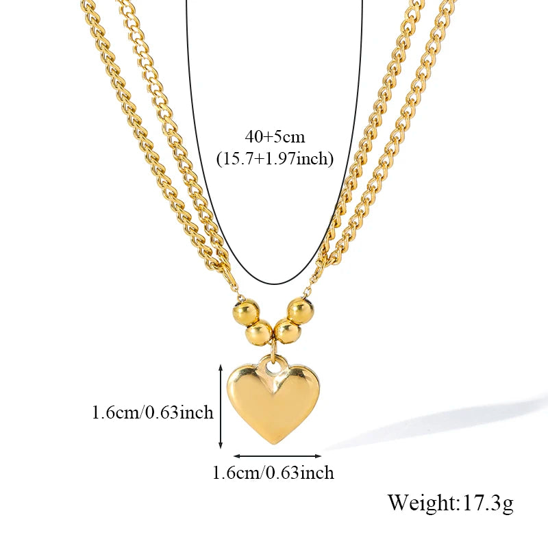 EILIECK 316L Stainless Steel Heart Love Pendant Necklace Statement Golden Glossy Thick Chunky Collar Dangle Neck Chain Jewelry