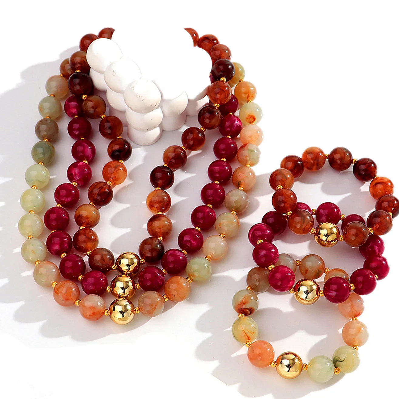 Trendy Acrylic Multicolor Round Beads Necklace Bracelet Set Resin Geometric Beaded Choker Necklaces 2026 Fashion Jewelry