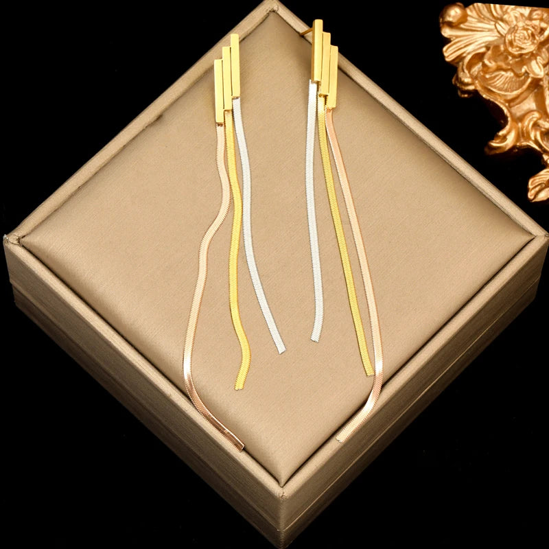 EILIECK 316L Stainless Steel Zircon Feather FOREVER Pendant Earrings For Women Fashion Ear Dangle Gold-Plated Jewelry Gift