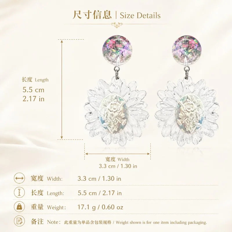 Transparent Flowers Women Earrings Sweet Light Luxury Fashion Jewelry Elegant Vintage Palace Style Pendientes Mujer