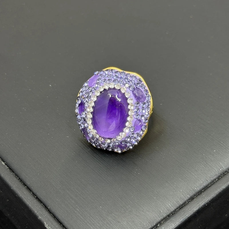 Turkish Style Amethyst Crystal Stone Necklace Ring Earring Set Women Natural Quartz Bracelet Jewelry for Bridal Wed Dress Gift
