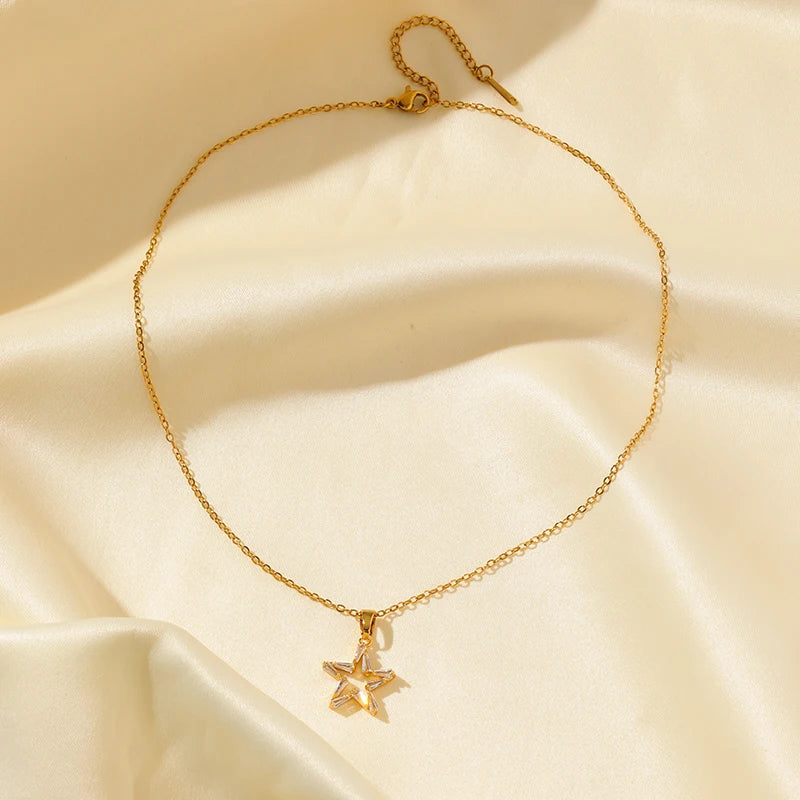 EILIECK 316L Stainless Steel Pearl Shell Starfish Sun Charm Necklace For Women Ocean Style Gold Plated Handmade Holiday Jewelry
