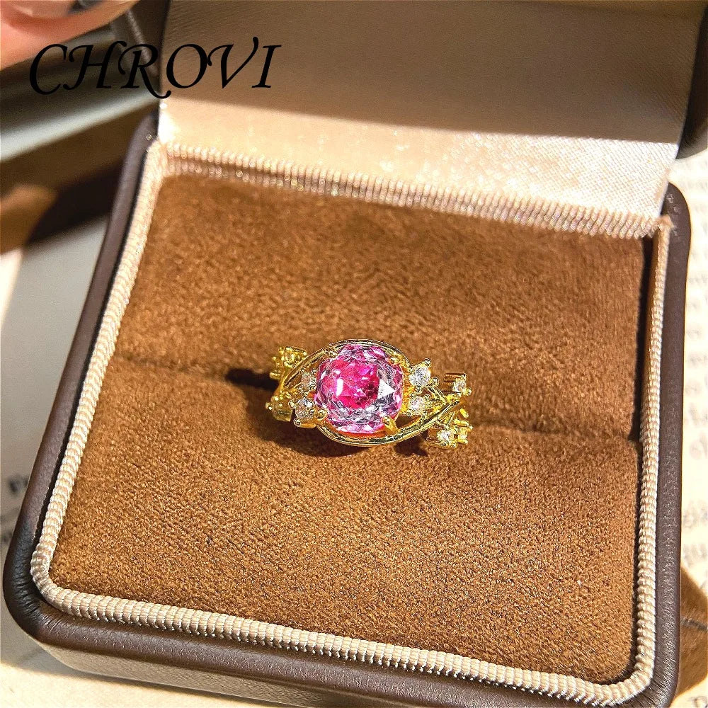 Exquisite 925 Sterling Silver Octagonal Millennium Rose Ring Gold-Plated Gemstone Engagement Ring for Women