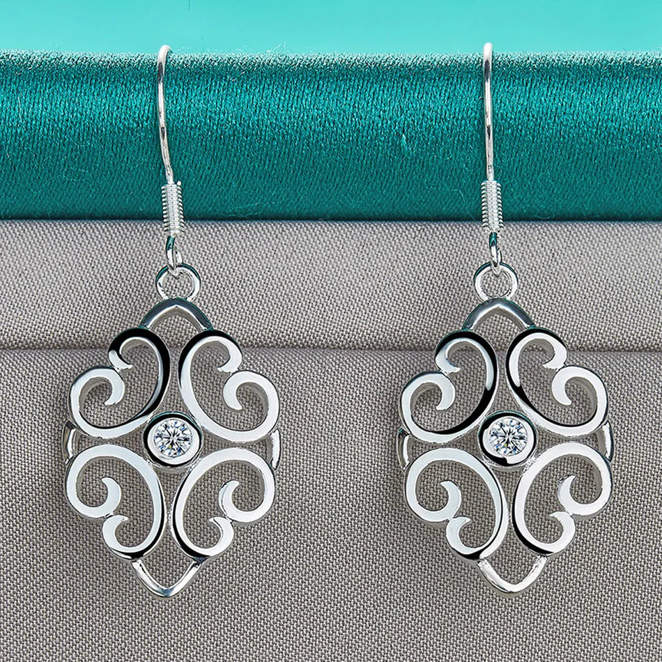 URMYLADY 925 Sterling Silver Hollow Flower Earrings For Women Wedding Party Fashion Charm Jewelry Gift