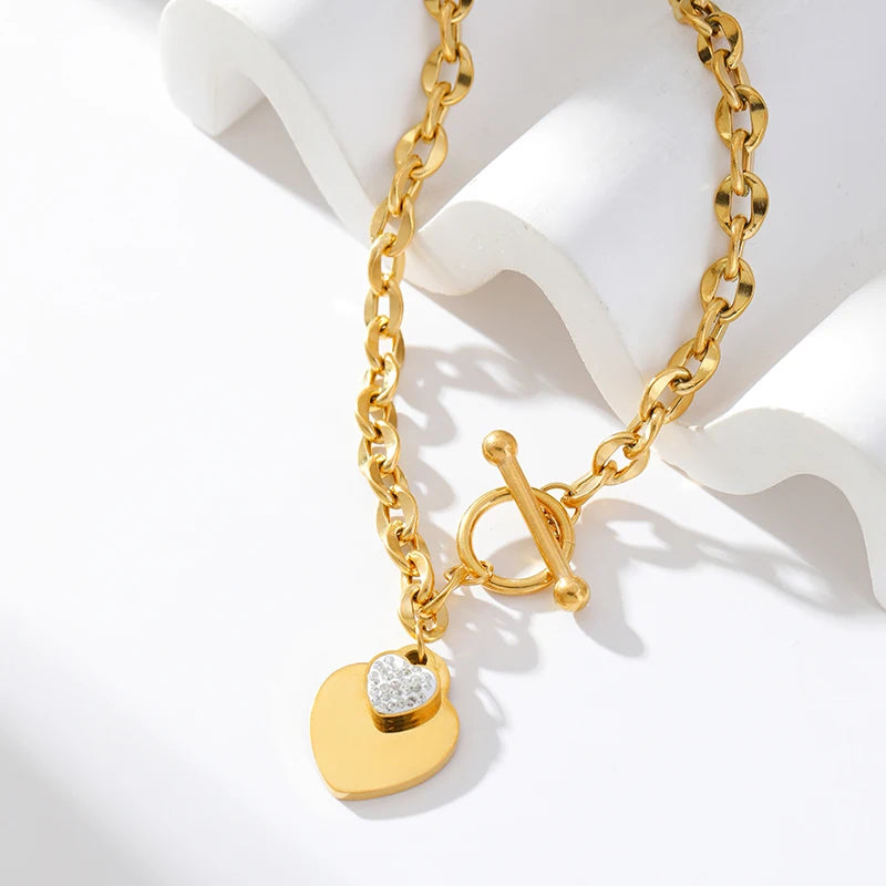 EILIECK 316L Stainless Steel Heart Love Pendant Necklace For Women Trendy Gold Silver Color Waterproof Neck Chain Jewelry Gift