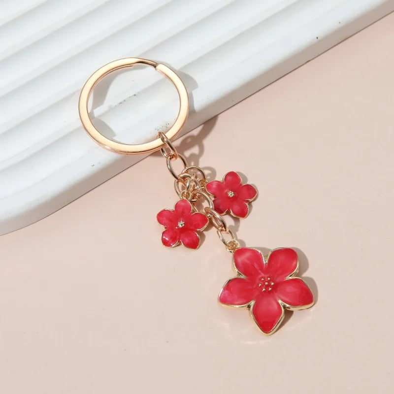 Cute Plant Keychain Sakura Flower Key Ring Enamel Key Chains For Women Girls Handbag Accessorie Car Keys DIY Sweet Jewelry Gifts