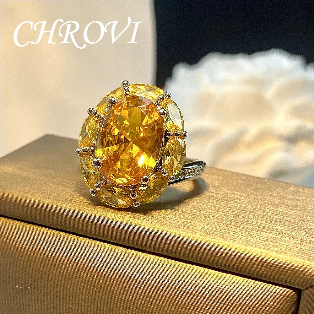 New luxury 925 pure silver gemstone yellow diamond high-carat carbonated ring - creative red large-carat engagement women's ring