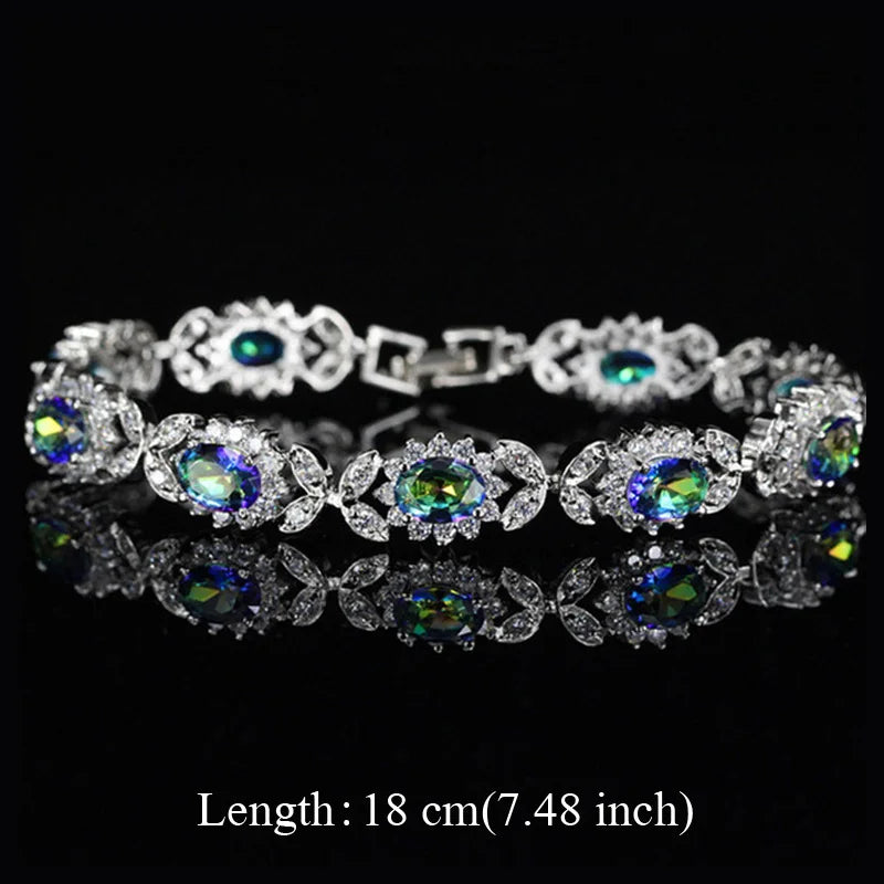 Pera Fashion Women Evening Party Jewelry Natural Light Blue Oval Rainbow Mystic Crystal Stones Bracelets for Birthday Gift B087