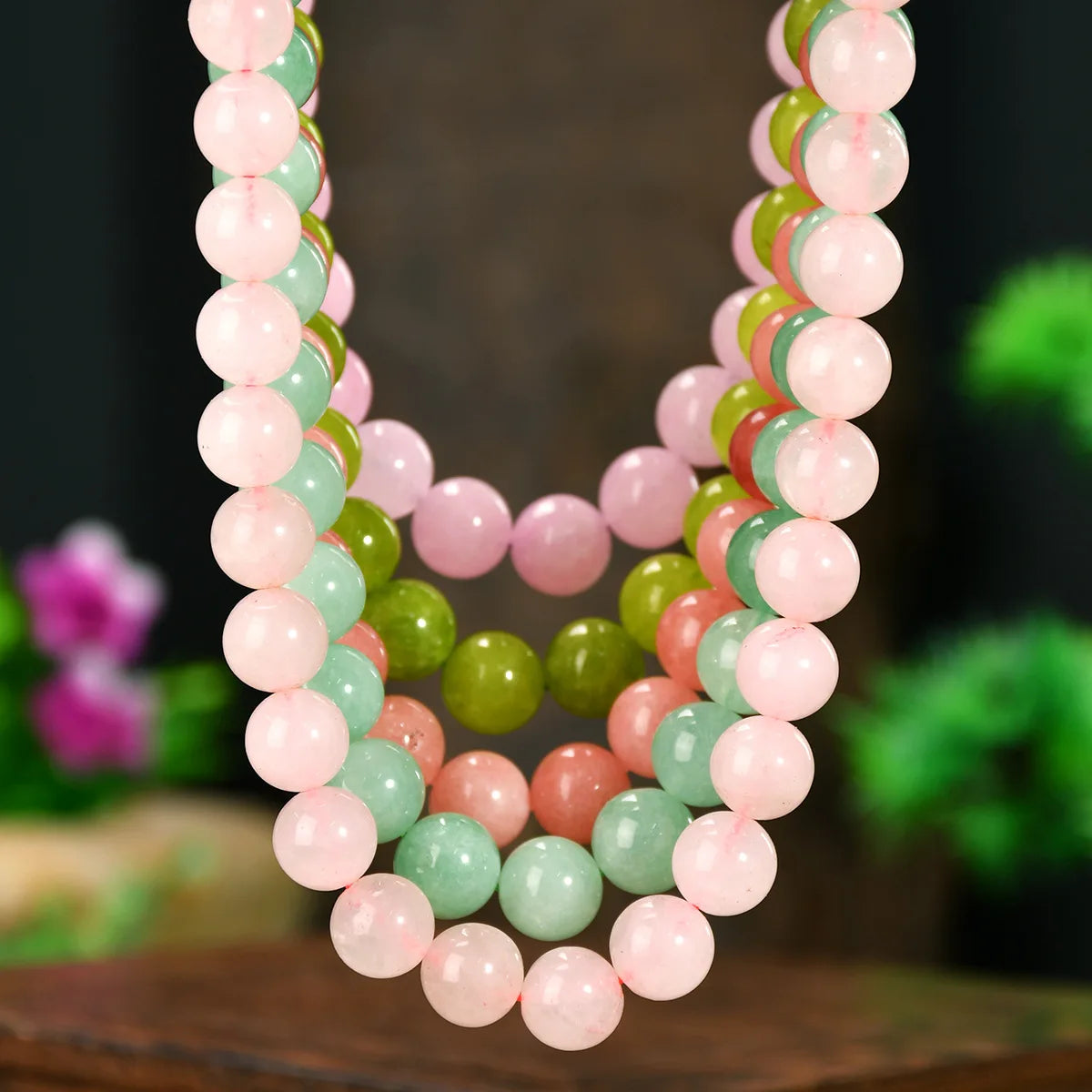 Summer Bohemia Colorful Natural Stone 10mm Bead Necklace Handmade Glass Beading Collar Choker for Women Girls Trend Jewelry Gift