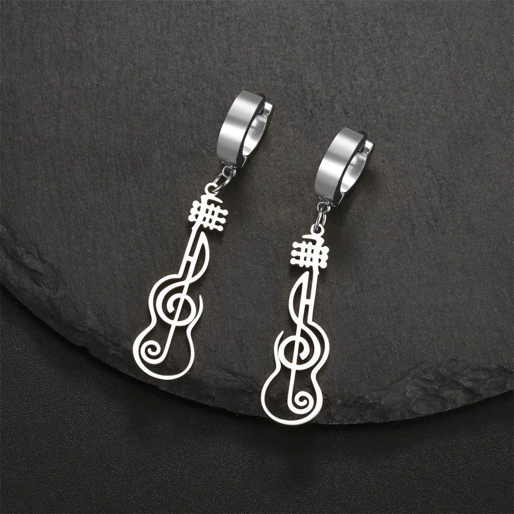 My Shape Music Note Drop Earrings for Women Men Gifts Stainless Steel Classic Musical Violin Dangle Earring Jewelry Musican Gift