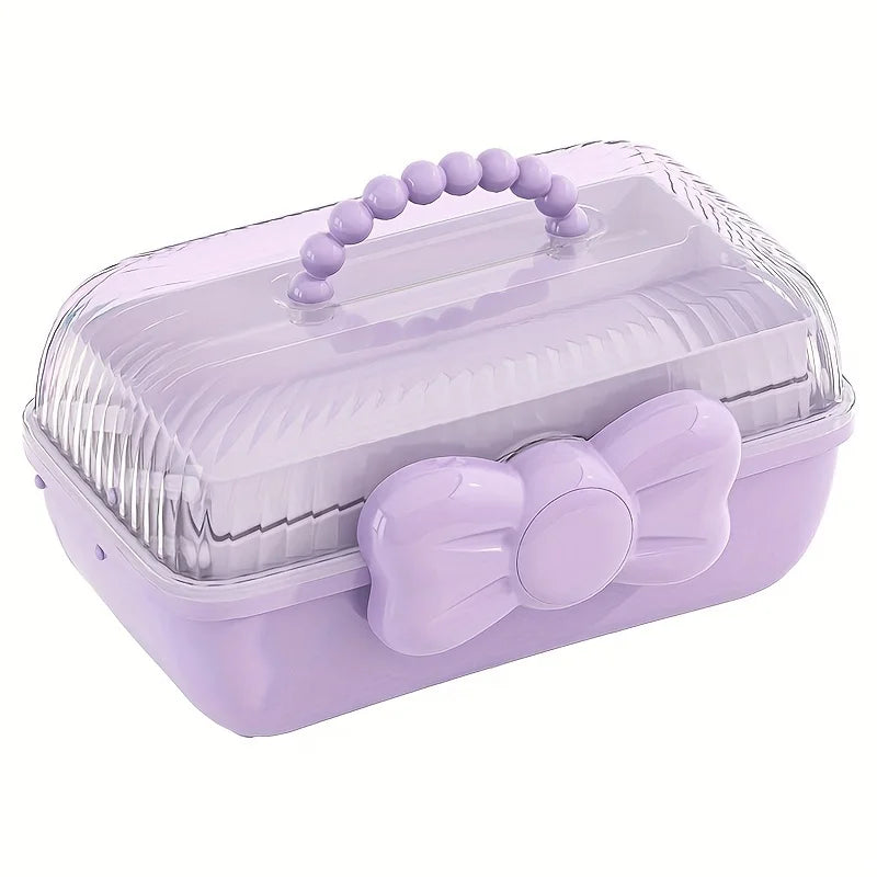 1pc Cute Cartoon Style Storage Box, Hairpin Headwear Cosmetics Storage Box, Large Capacity Transparent Lid Jewelry Box, Bedroom