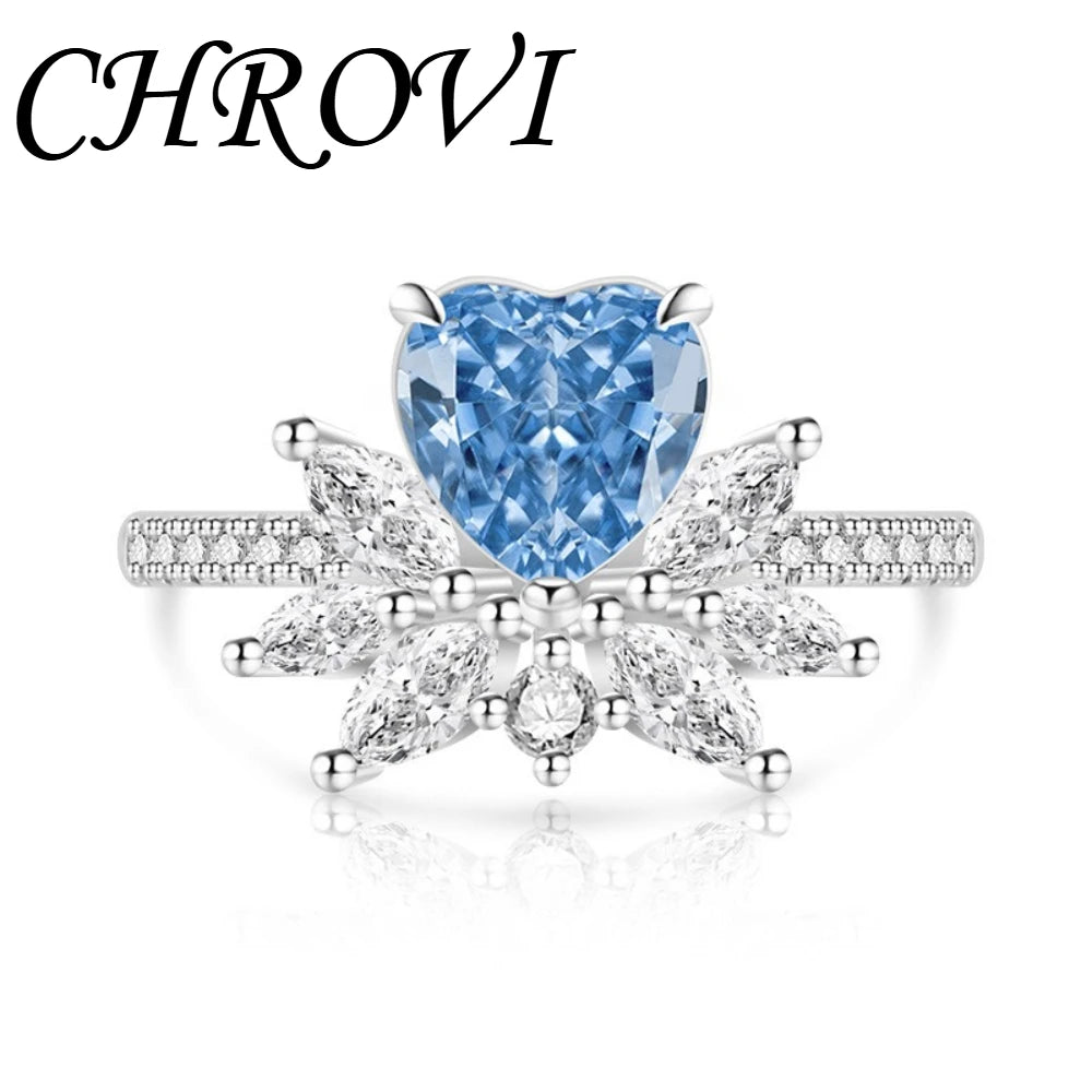 Light luxury 925sterling silver colorful gemstone ice flower ring for women,super sparkly high carbon diamond heart ring jewelry
