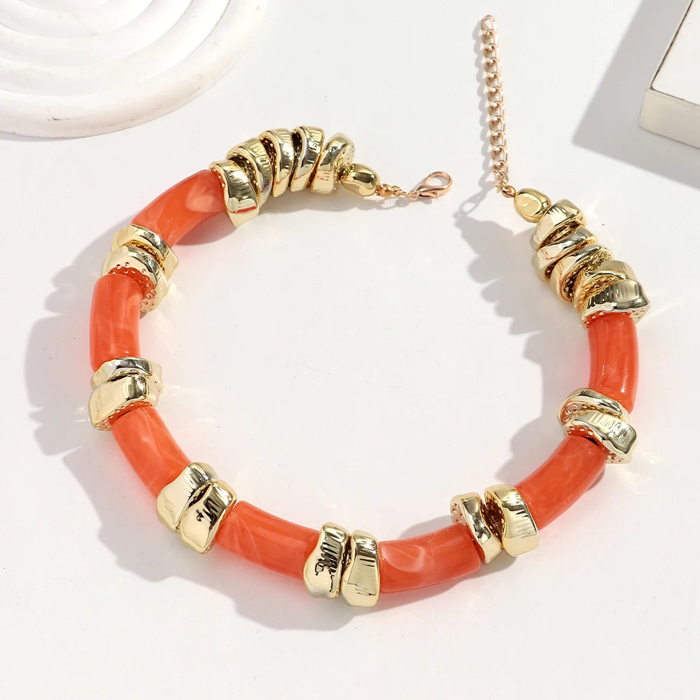 Statement Acrylic Geometric Beads Golden Irregular Spacer Choker Necklaces Elegant Colorful Chunky Necklace Fashion Jewelry