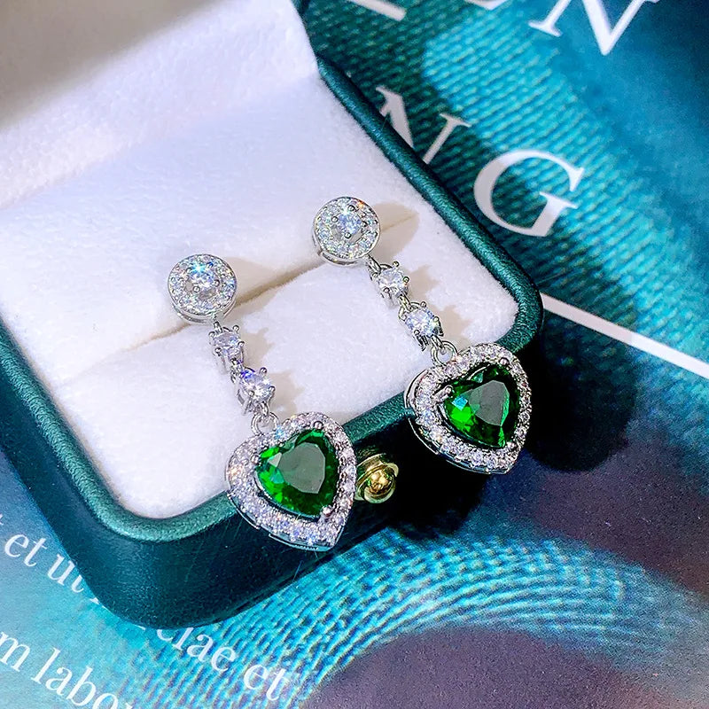 Hot Selling Temperament Color Treasure Simulation Emerald Tourmaline Long Ear Pendant Female Jewelry Party Birthday Jewelry Gift