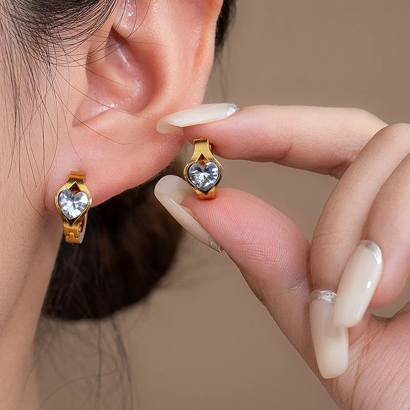 ANENJERY 316L Stainless Steel Geometry Heart Water Drop Zircon Hoop Earrings For Women Men Simple Personality Jewelry Gifts