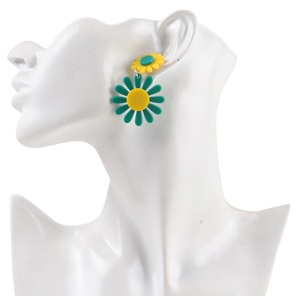 FishSheep Korean Cute Acrylic Flower Earrings for Women Trendy Geometric Daisy Pendant Drop Earrings 2022 Fashion Jewelry Gifts
