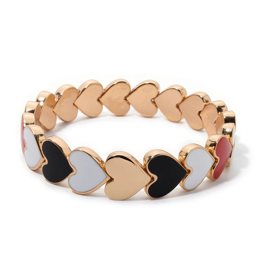 BEUTIFOR Drop Oil Love Shape Beaded Elastic Bracelets For Women Colorful Boho Beads Chunky Peach Love Wrist Accessory