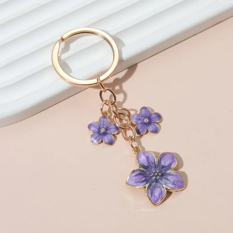 Cute Plant Keychain Sakura Flower Key Ring Enamel Key Chains For Women Girls Handbag Accessorie Car Keys DIY Sweet Jewelry Gifts